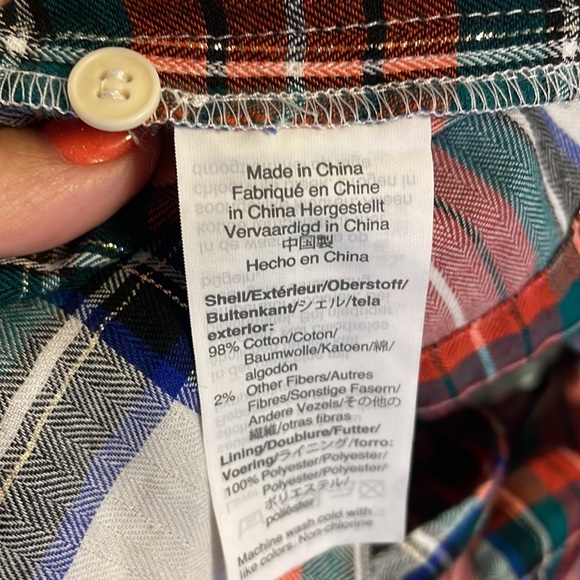J. Crew women’s plaid pattern blouse top cotton ruffle, metallic accent relax S - Picture 9 of 11